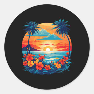 Sommer Reise Spaß Retro Urlaub Camper Strand Sonne Runder Aufkleber