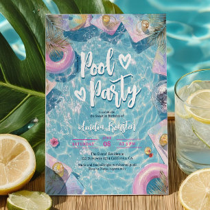 Sommer-Retro-Disco-Sweet-16-Pool-Party Einladung