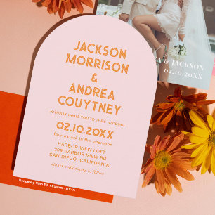 Sommer Retro Rosa und Orange Hochzeit Einladung