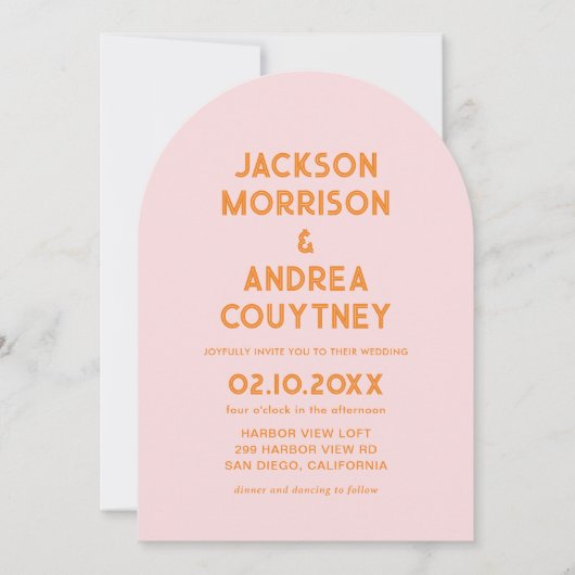 Sommer Retro Rosa und Orange Hochzeit Einladung (Vorderseite)