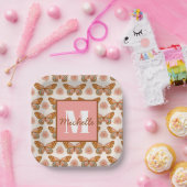 Sommer Retro Schmetterling | Monogramm-Papiertelle Pappteller (Party)