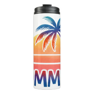 Sommer Retro-Sonnenuntergang Palme Thermosbecher