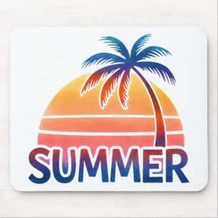 Sommer-Retro-Sonnenuntergang-Palmenbaum Mousepad