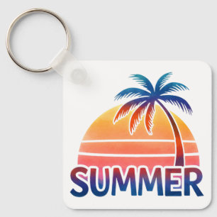 Sommer-Retro-Sonnenuntergang-Palmenbaum Schlüsselanhänger