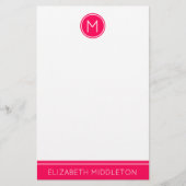 Sommer-rosa Monogramm auf Weiß Briefpapier (Vorderseite)