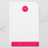 Sommer-rosa Monogramm auf Weiß Briefpapier (Vorne/Hinten)