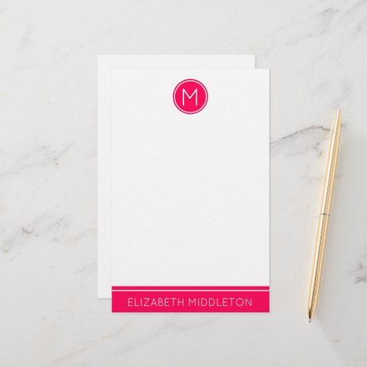 Sommer-rosa Monogramm auf Weiß Briefpapier (Vorderseite/Rückseite Beispiel)