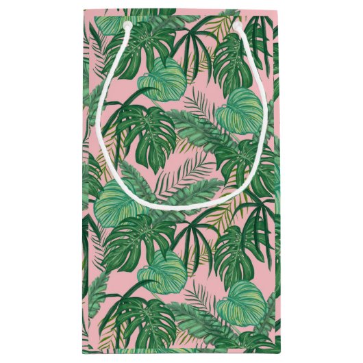 Sommer-rosa u. grünes tropisches Blätter-kleine Kleine Geschenktüte (Rückseite)
