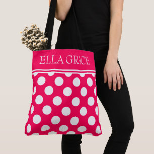 Sommer rosa und weißer Polka-Punkt personalisiert Tasche