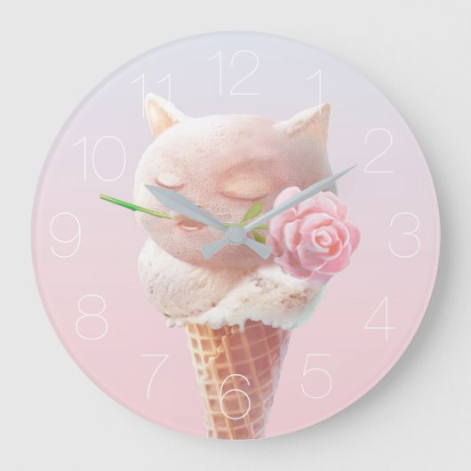 Sommer Rose Eiscreme Cone Große Uhr (Vorderseite)