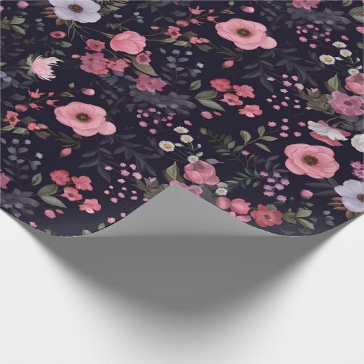 Sommer-Rose Muster auf schwarz Geschenkpapier (Ecke)