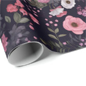 Sommer-Rose Muster auf schwarz Geschenkpapier (Rolleneckpunkt)