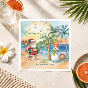Sommer-Santa & Schneemann-Weihnachten im Juli Serviette