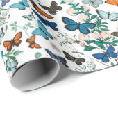 Sommer-Schmetterling-Blumen Geschenkpapier (Rolleneckpunkt)