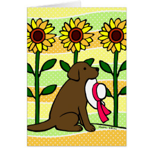 Sommer-Schokolade Labrador mit Sonnenblumen