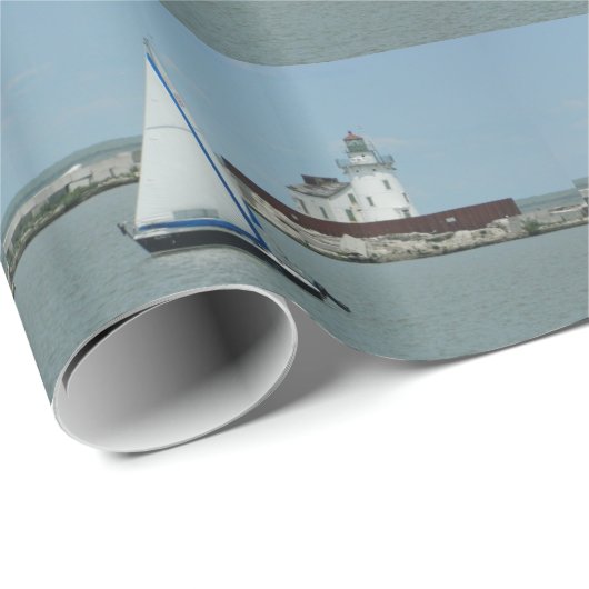 Sommer-Segelboot und Leuchtturm-Packpapier Geschenkpapier (Rolleneckpunkt)