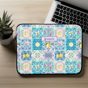 Sommer Sicilianisch Türkis farbenfroher Azulejo Am Laptopschutzhülle