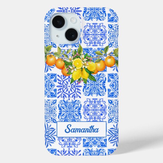 Sommer sizilianisch blau gelb bunt azulejo Amalf Case-Mate iPhone Hülle (Rückseite)
