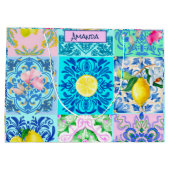 Sommer sizilianisch türkis bunt azulejo Amalfi Große Geschenktüte (Rückseite)