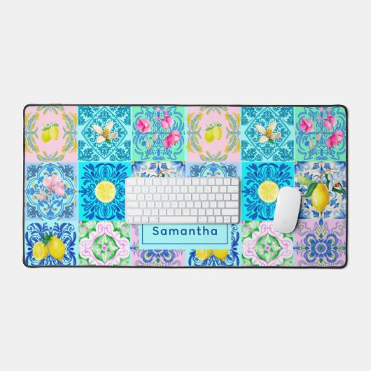 Sommer sizilianisch türkis bunt azulejo Amalfi Schreibtischunterlage (Tastatur & Maus)