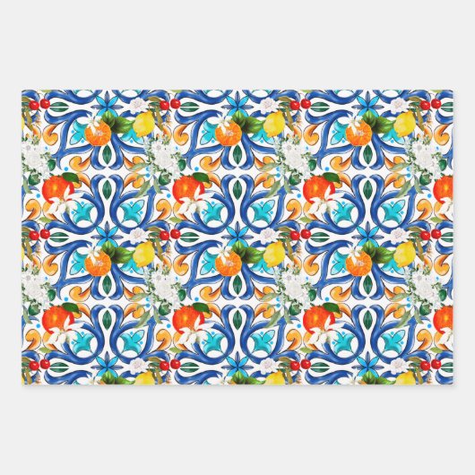 Sommer, sizilianische Fliesen, Majolika, Keramik F Geschenkpapier Set (Vorderseite 3)