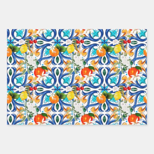 Sommer, sizilianische Fliesen, Majolika, Keramik F Geschenkpapier Set (Vorderseite 2)