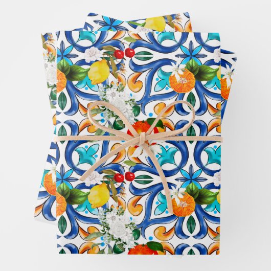 Sommer, sizilianische Fliesen, Majolika, Keramik F Geschenkpapier Set (Beispiel)