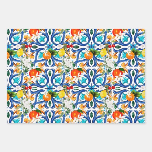 Sommer, sizilianische Fliesen, Majolika, Keramik F Geschenkpapier Set (Vorderseite)