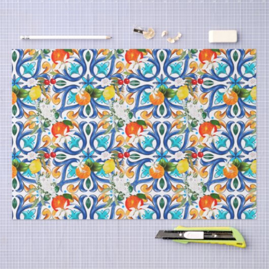 Sommer, sizilianische Fliesen, Majolika, Keramik F Seidenpapier (Handwerk)