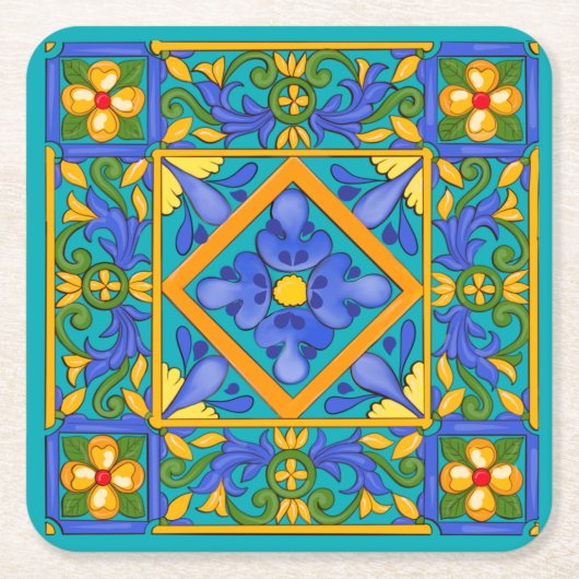 Sommer, sizilianische Fliesen, Majolika, mediterra Rechteckiger Pappuntersetzer (Vorderseite)