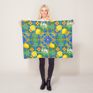 Sommer ,sizilianische Fliesen,Zitrusfrüchte,Orang Fleecedecke