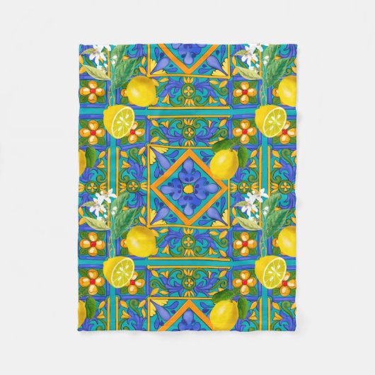 Sommer ,sizilianische Fliesen,Zitrusfrüchte,Orange Fleecedecke (Vorderseite)