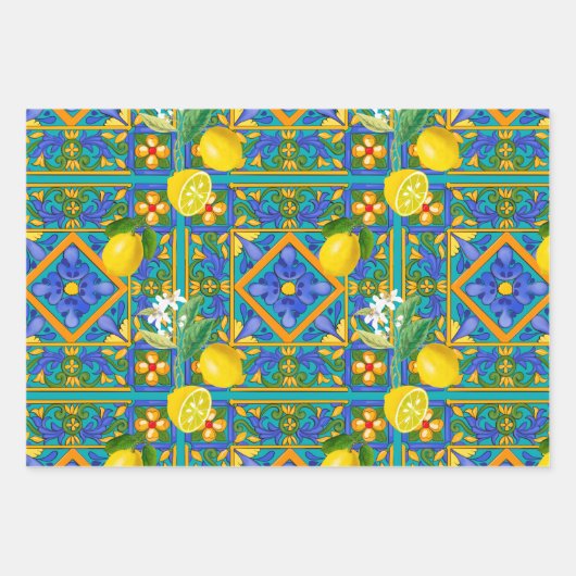 Sommer ,sizilianische Fliesen,Zitrusfrüchte,Orange Geschenkpapier Set (Vorderseite 3)
