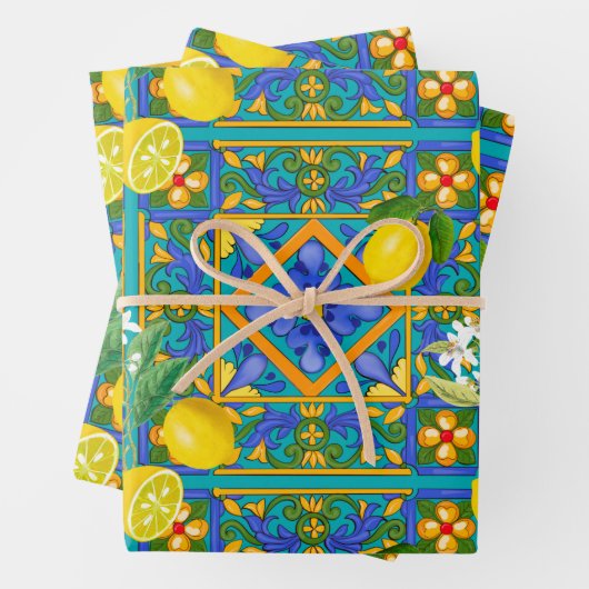 Sommer ,sizilianische Fliesen,Zitrusfrüchte,Orange Geschenkpapier Set (Beispiel)