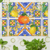 Sommer ,sizilianische Fliesen,Zitrusfrüchte,Orange Geschirrtuch (Gefaltet)