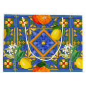 Sommer ,sizilianische Fliesen,Zitrusfrüchte,Orange Große Geschenktüte (Rückseite)