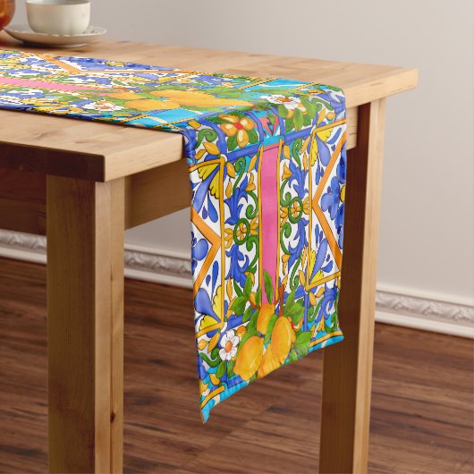 Sommer ,sizilianische Fliesen ,Zitrusfrüchte,Zitro Kurzer Tischläufer (Beispiel)