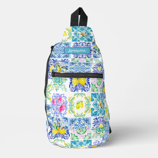 Sommer Sizilianische Zitrusfrüchte Mittelmeer Azul Crossbody Bag (Vorderseite)