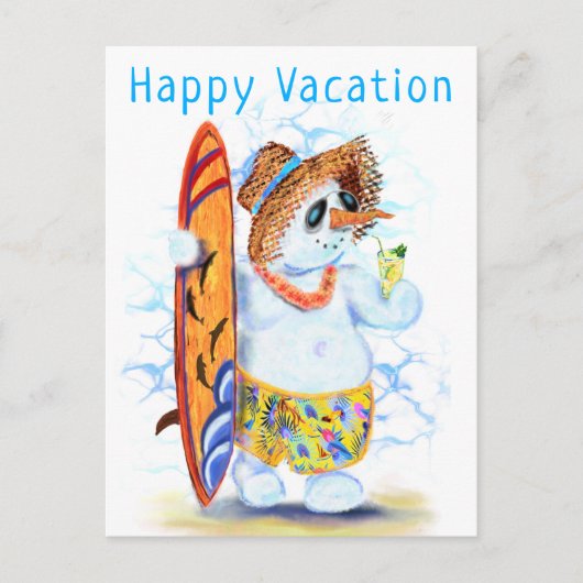 Sommer Snowman Surfer Funny Happy Ferienkarte Postkarte (Vorderseite)