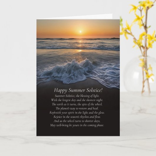 Sommer Solstice Ozean und Strand mit Waves Gedicht Karte (Gelbe Blume)