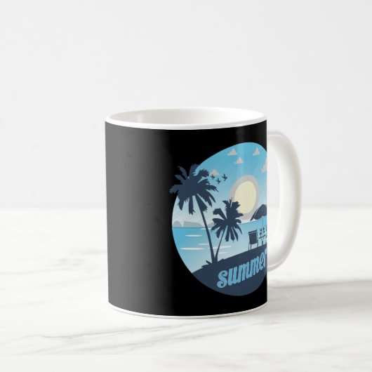 Sommer, Sonne, Strand, Stühle, Sonnenschirm und Pa Kaffeetasse (VorderseiteRechts)