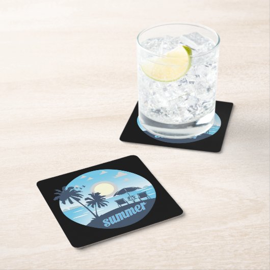 Sommer, Sonne, Strand, Stühle, Sonnenschirm und Pa Rechteckiger Pappuntersetzer (Vor Ort)