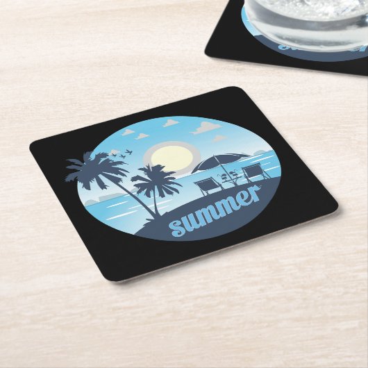 Sommer, Sonne, Strand, Stühle, Sonnenschirm und Pa Rechteckiger Pappuntersetzer (angewinkelt)