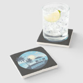 Sommer, Sonne, Strand, Stühle, Sonnenschirm und Pa Steinuntersetzer (Seitenansicht)