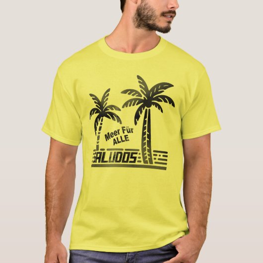 Sommer Sonne und Meer - "SALUDOS" - Palmendekor T-Shirt (Vorderseite)