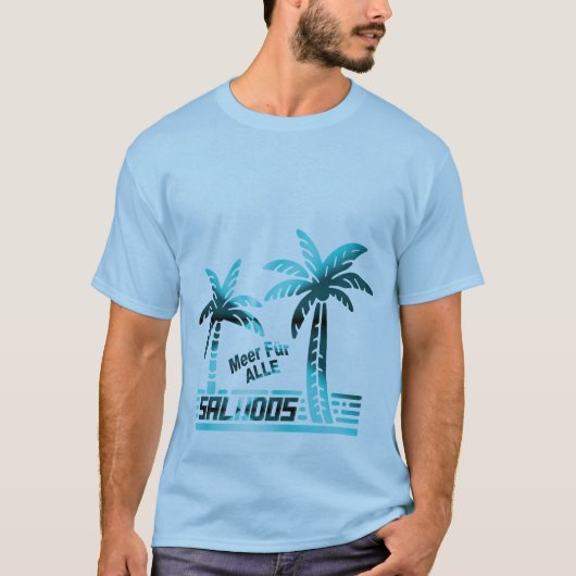Sommer Sonne und Meer - "SALUDOS" - Palmendekor T-Shirt (Vorderseite)