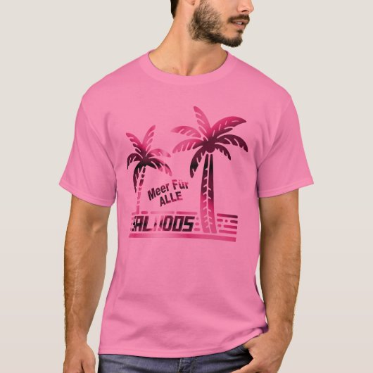Sommer Sonne und Meer - "SALUDOS" - Palmendekor T-Shirt (Vorderseite)