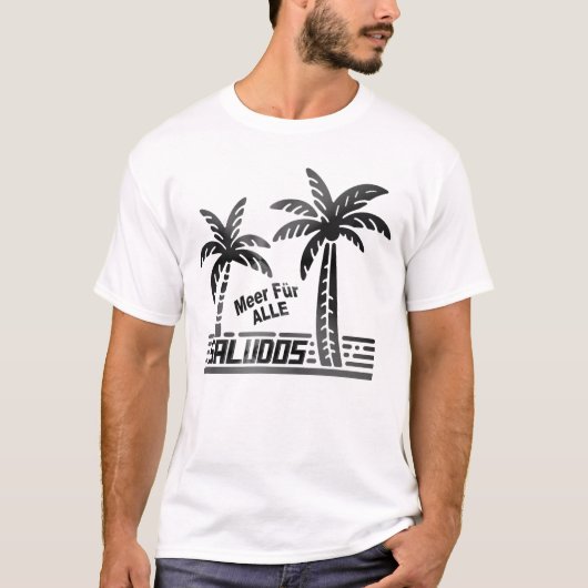Sommer Sonne und Meer - "SALUDOS" - Palmendekor T-Shirt (Vorderseite)