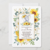 Sommer-Sonnenblume-Elefant-Grün-Babyparty Einladung (Vorderseite)