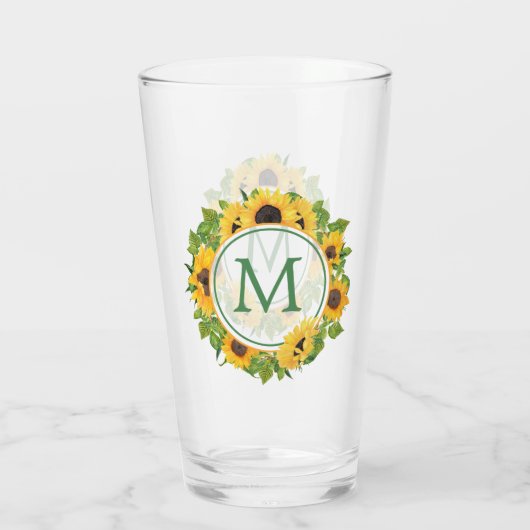 Sommer-Sonnenblume-Kreis-Monogramm Glas (Rückseite)